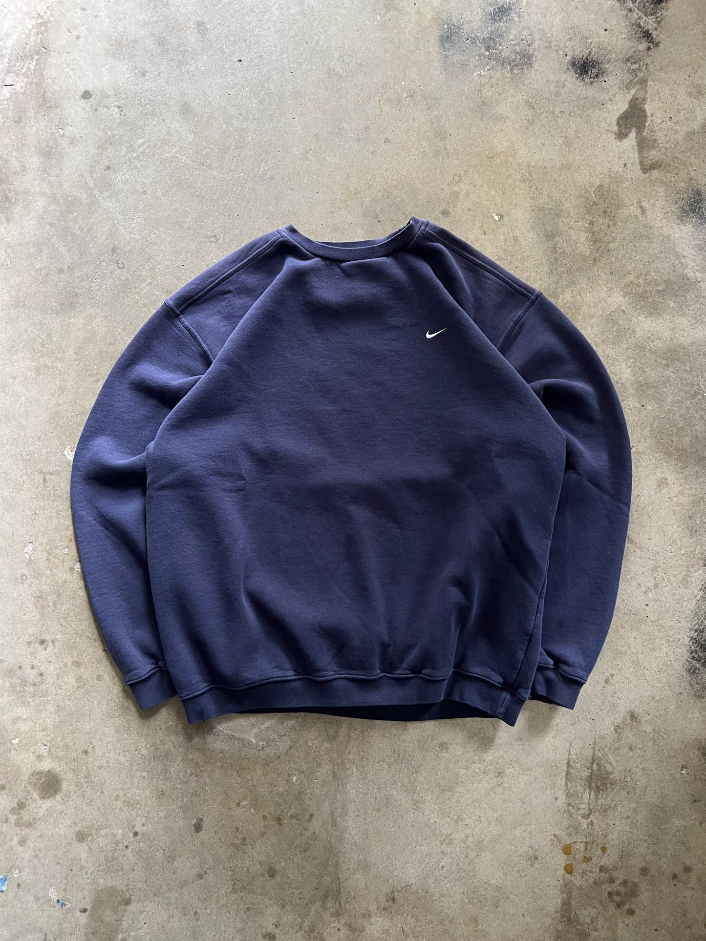 Nike Side Swoosh Check Navy Blue Crewneck - XL