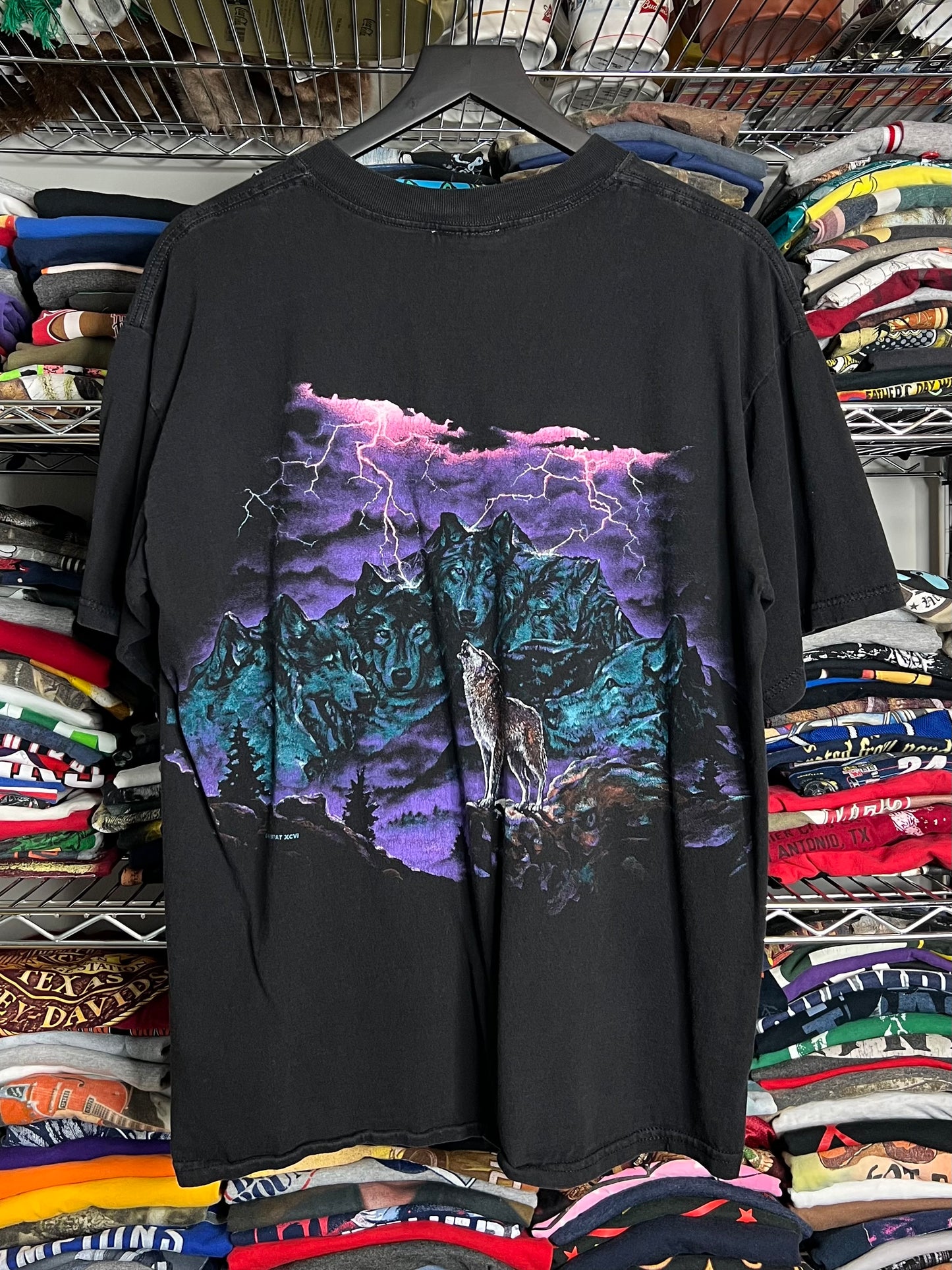 Nature Purple Lightning Wolves Wrap Around Shirt - L