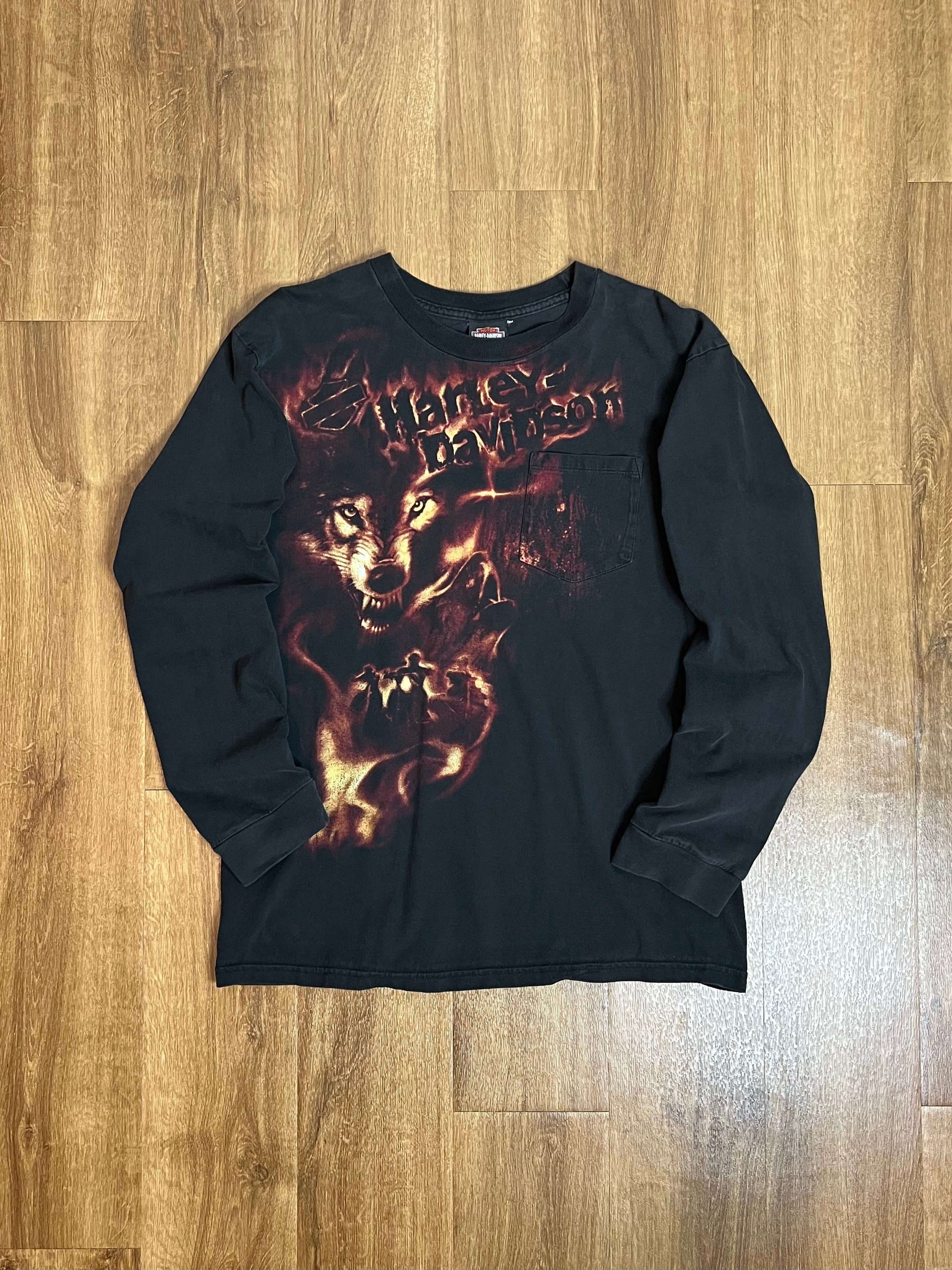 Harley Davidson Big Wolf Flame Print Long Sleeve Shirt - L – Fire