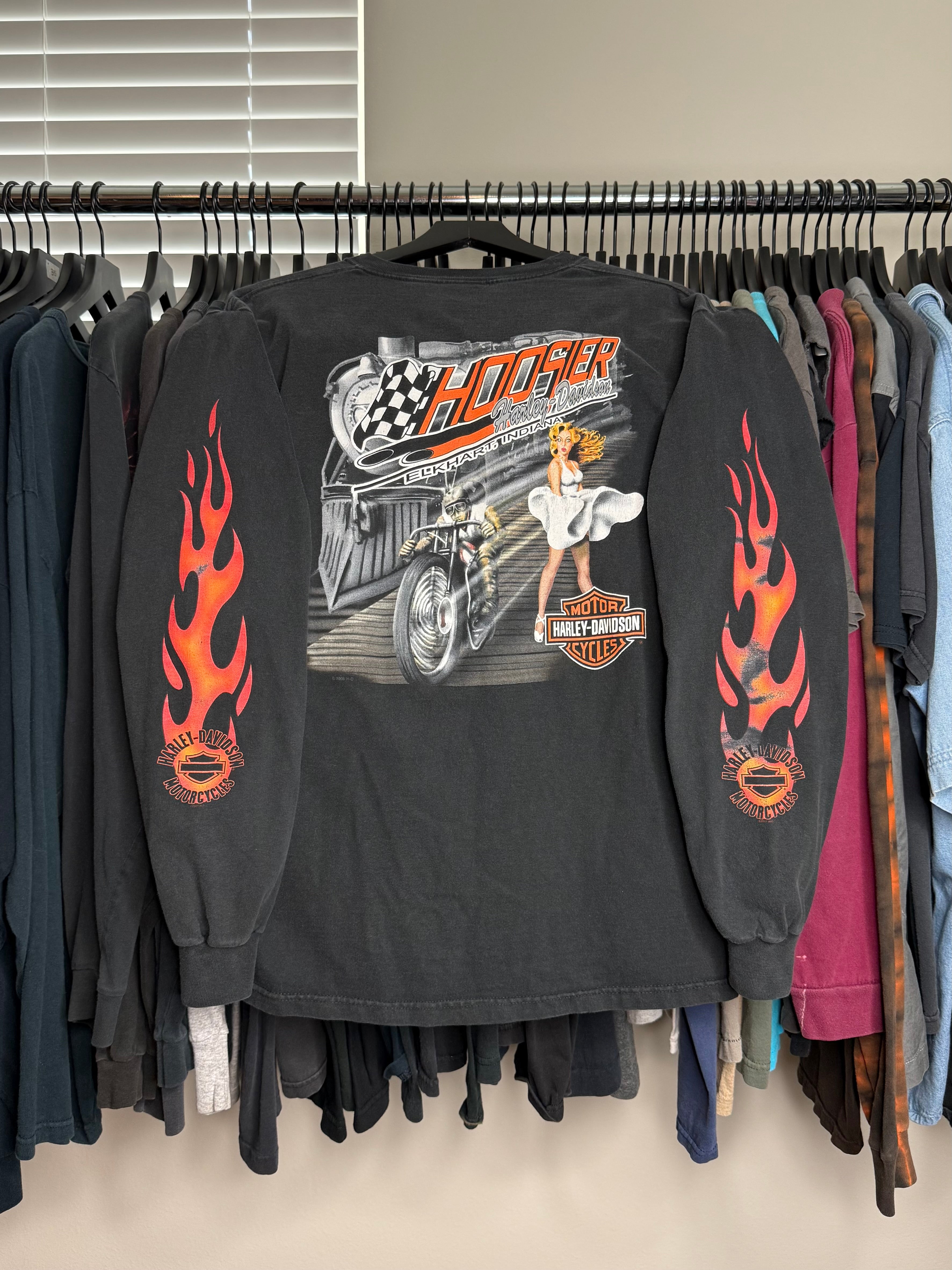 IONSEOUL HARLEY‐DAVIDSON COLOR FLAME LONG‐SLEEVE T BJ447 Harley Davidson Flame Long Sleeve Shirt - L – Fire Vintage