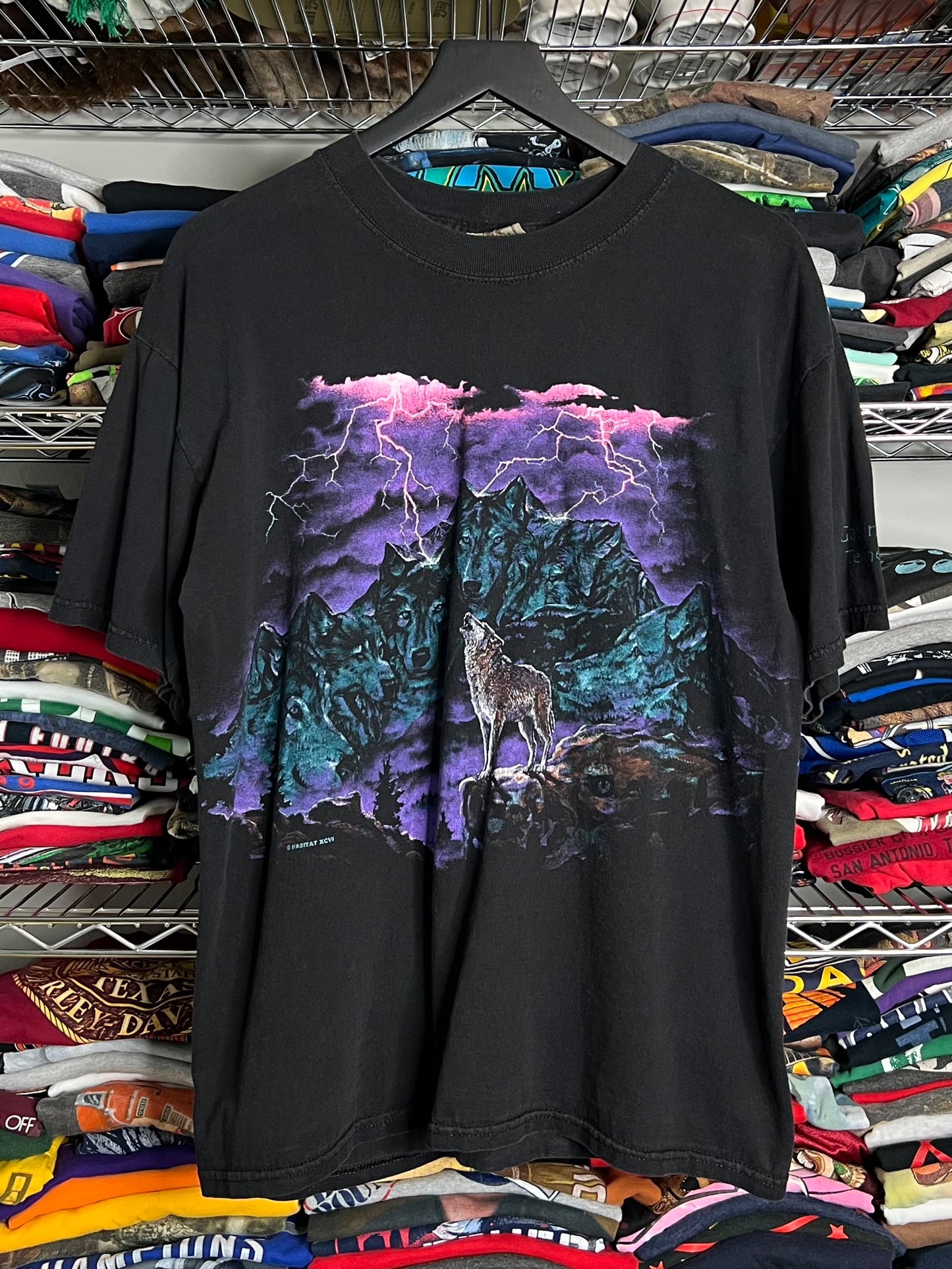 Nature Purple Lightning Wolves Wrap Around Shirt - L
