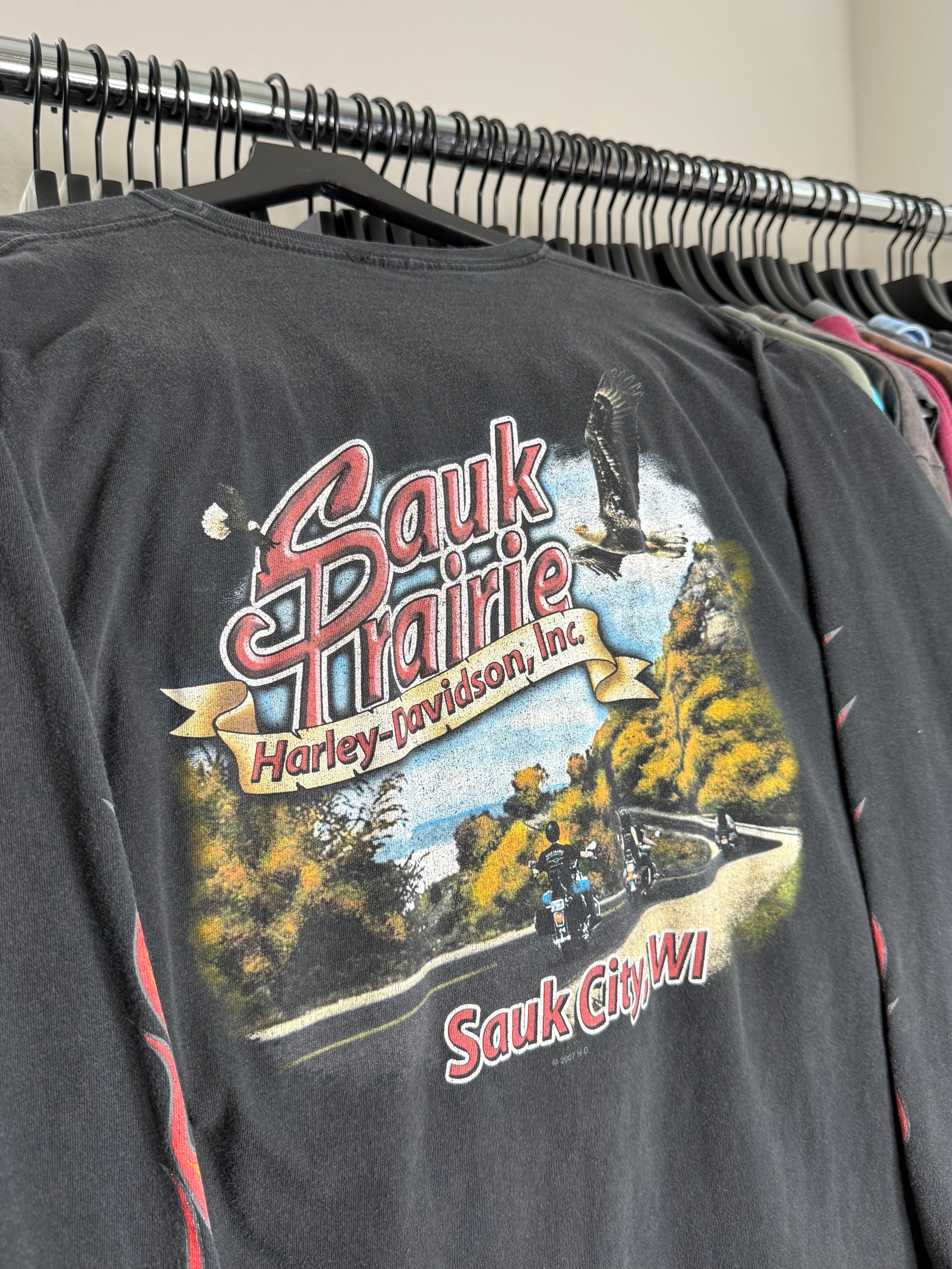 HARLEY DAVIDSON FIRE ハーレー長袖シャツ 90's Harley-Davidson fire pattern LS T-shirt | 古着屋 grin