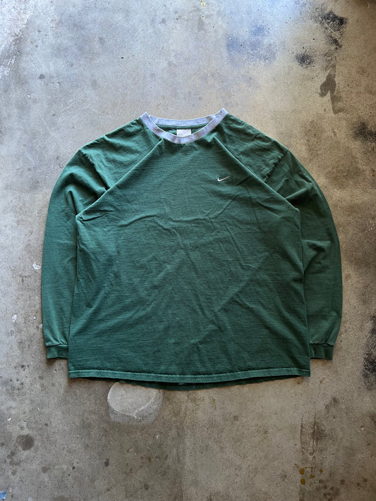 Nike Side Swoosh Check Green Long Sleeve Tee - XXL