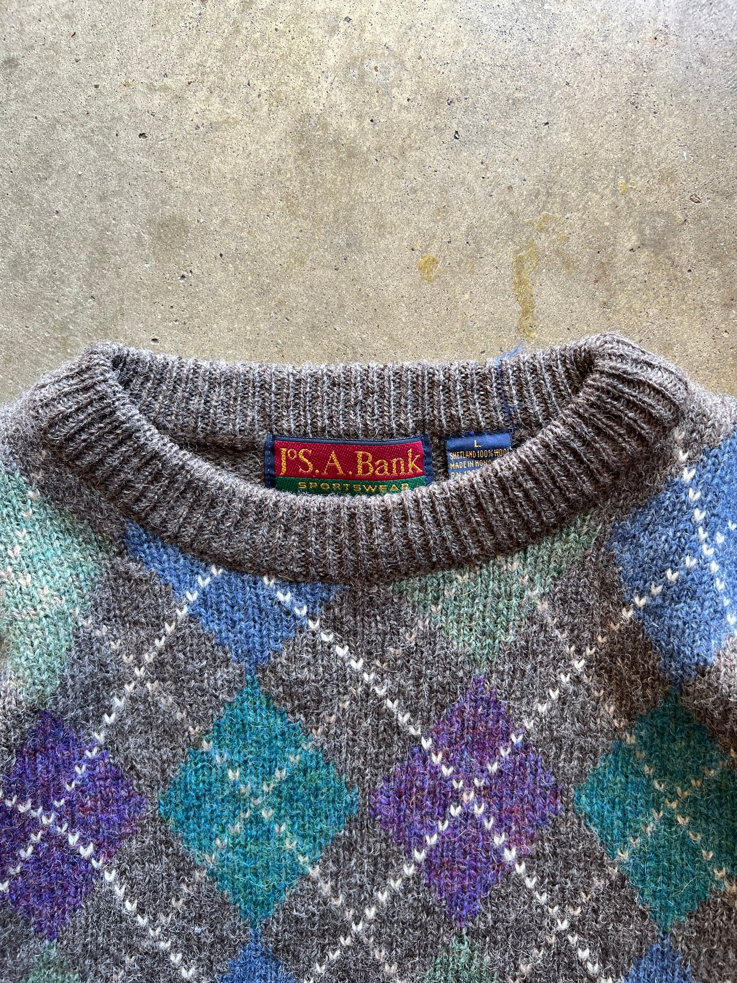 Brown Green/Blue/Purple Patterned Sweater - L