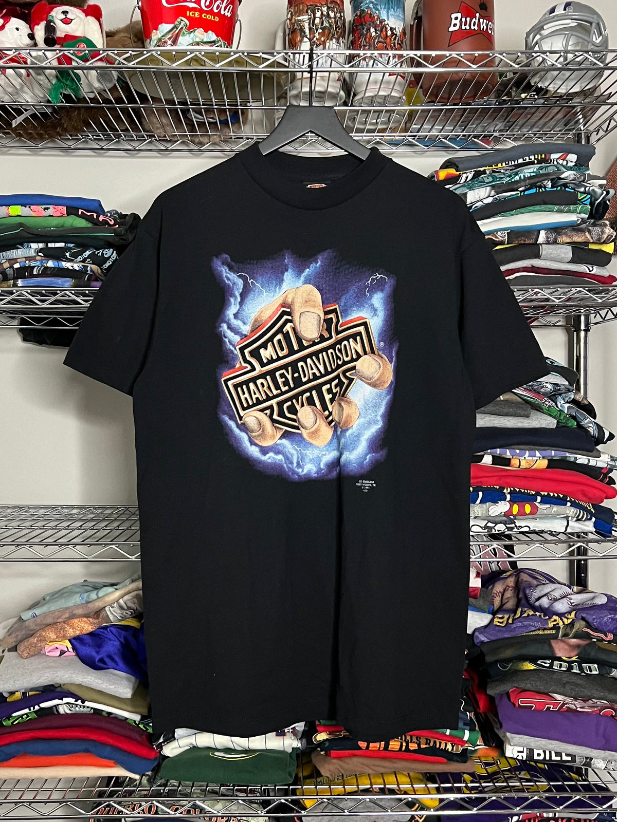Harley Davidson 3D Emblem Hand Of God Rare Shirt - XL