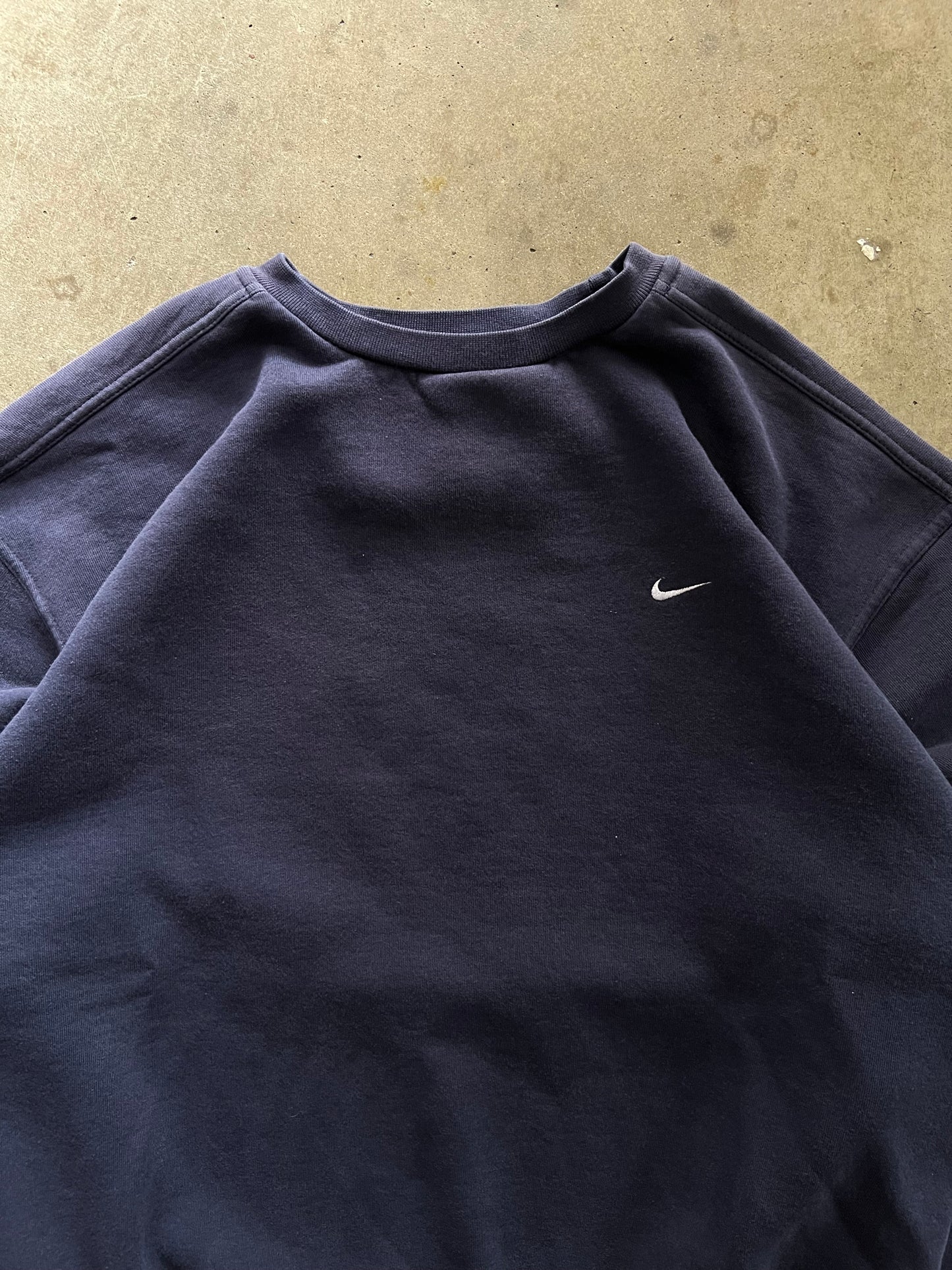 Nike Side Swoosh Check Navy Blue Crewneck - XL