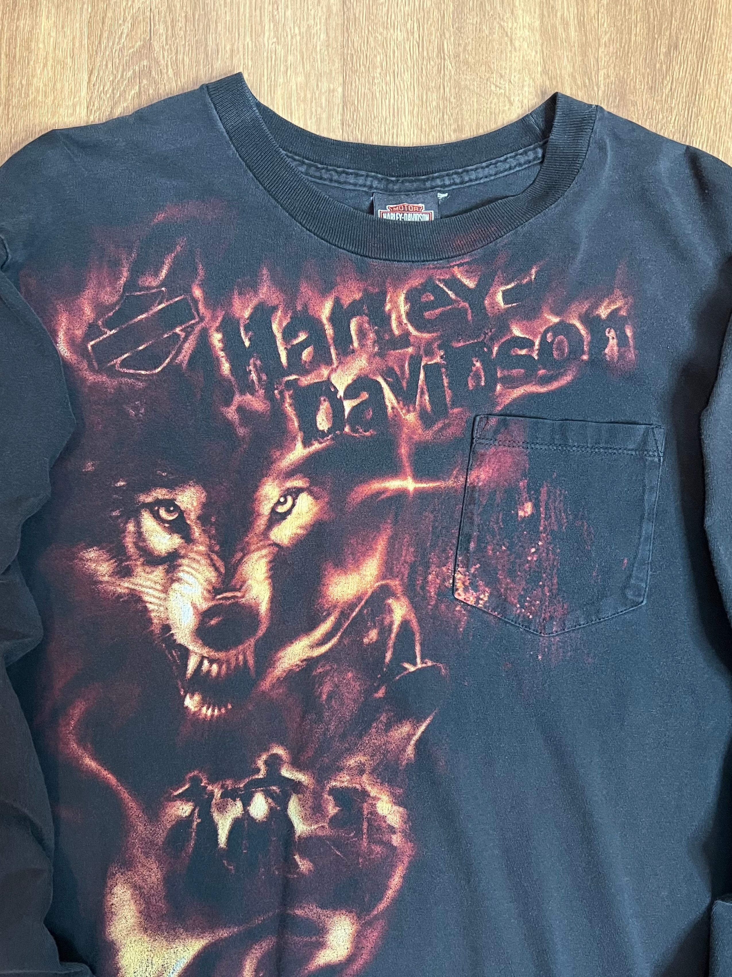 Harley Davidson Big Wolf Flame Print Long Sleeve Shirt - L – Fire